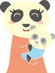 赤ちゃんを抱くパンダ